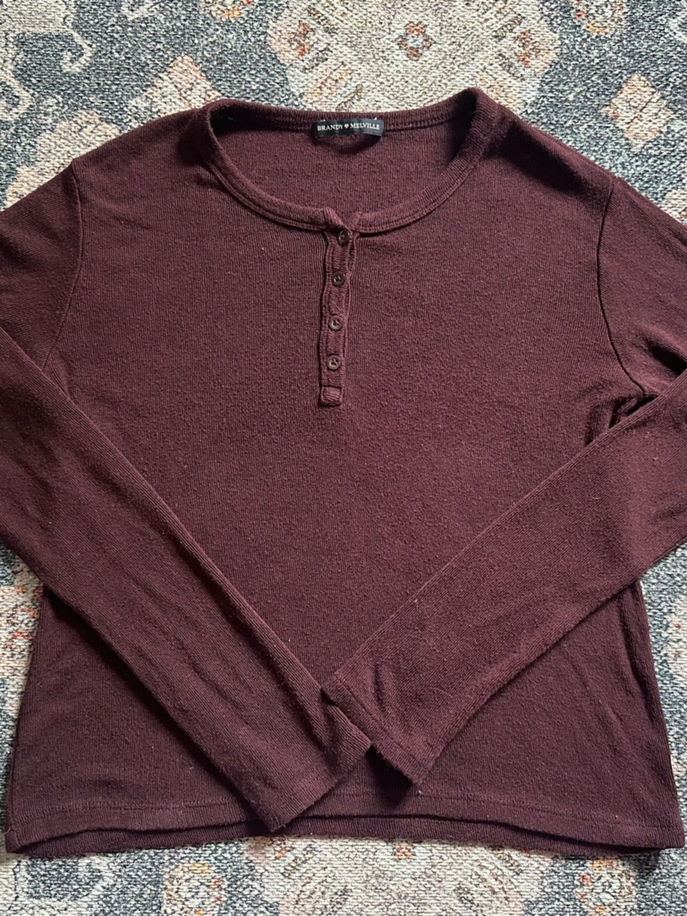 Brandy Melville Burgundy Henley Long Sleeve Top